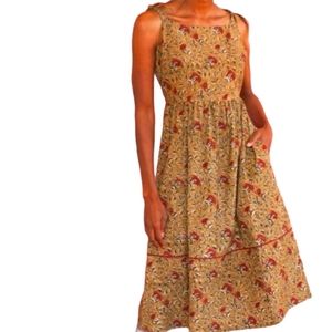 MATA TRADERS Floral Midi Sundress Floral Hand Block Print 100% Cotton Sleevless